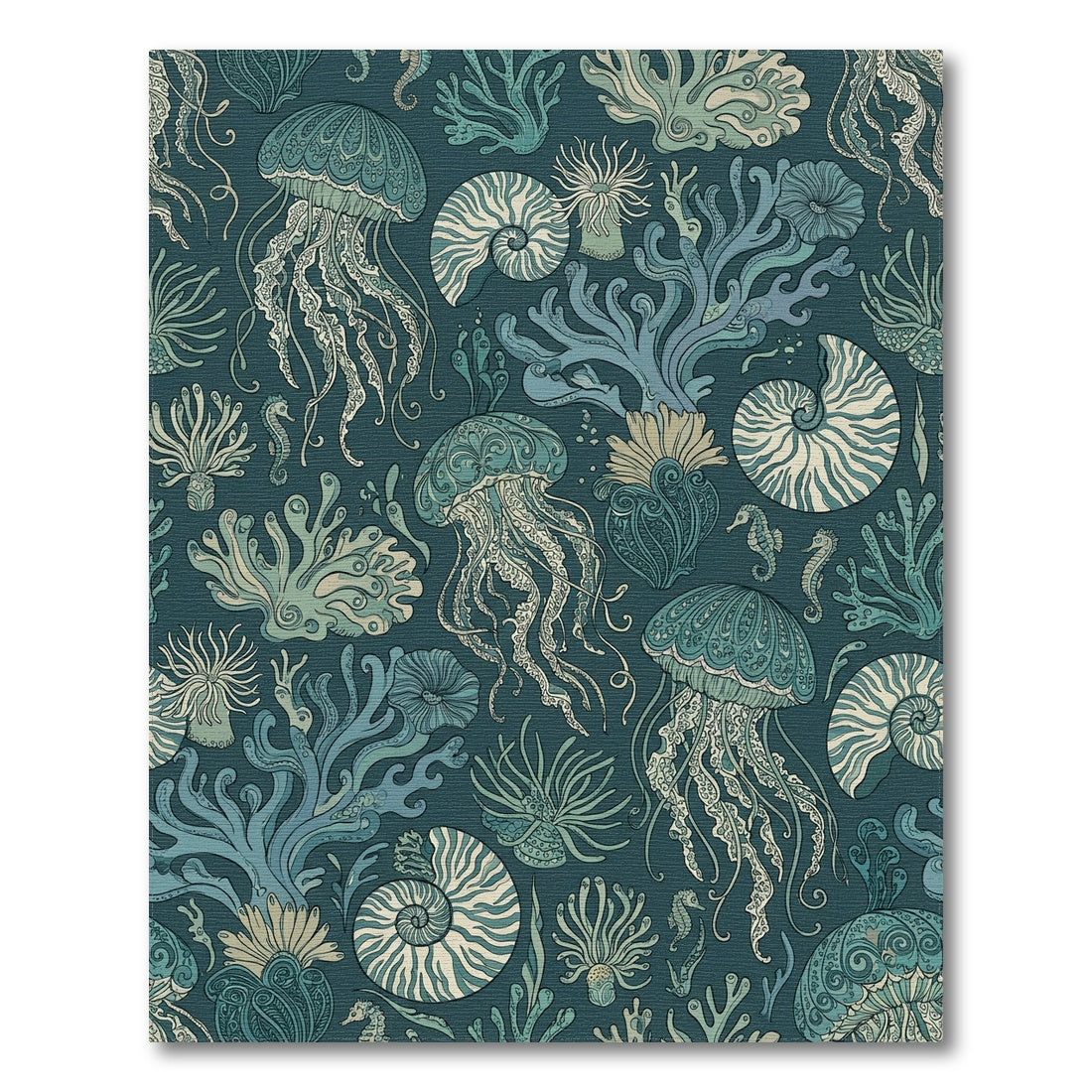 Oceanic Jellyfish Coral Nautilus Seascape Rug