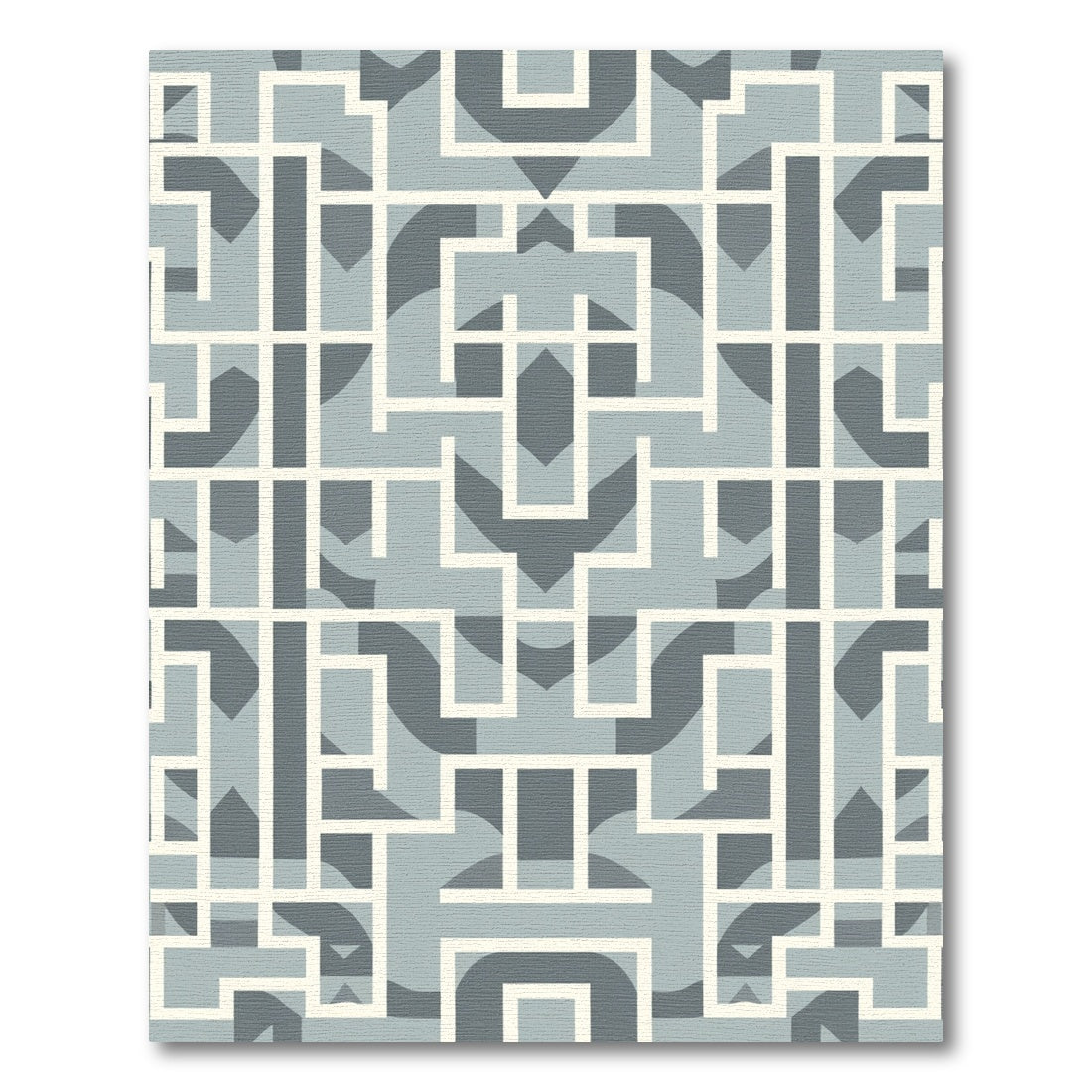 Geometric Maze Blue and Cream Rug