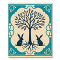 Navy Blue Tree With Rabbits Border Rug