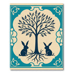 Navy Blue Tree With Rabbits Border Rug