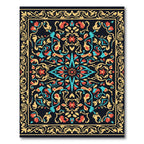 Golden Filigree Teal Coral Floral Scroll Rug