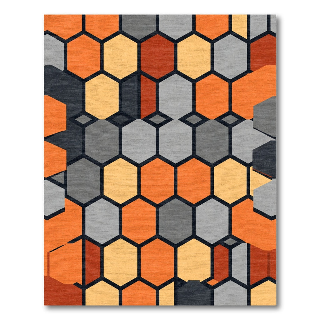 Geometric Honeycomb Orange Gray Rug