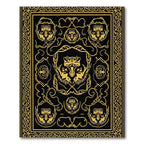 Black Gold Lion Head Heraldic Border Rug