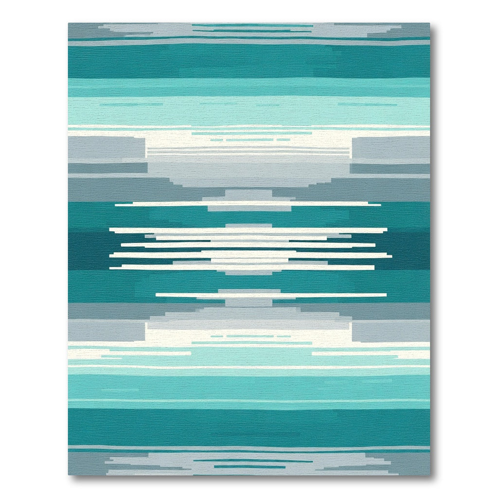 Coastal Teal and Gray Striped Abstract Rug