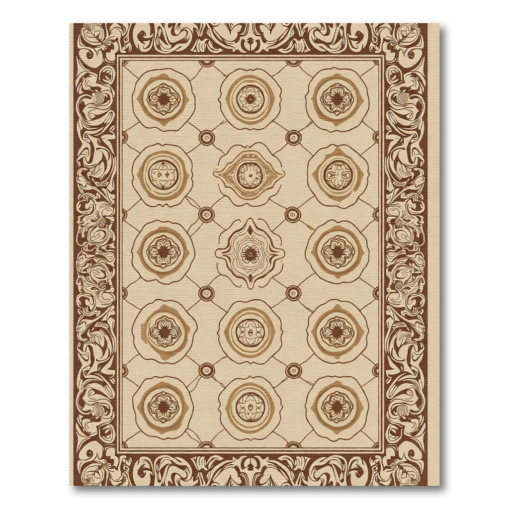Ornate Beige Floral Medallion Rug