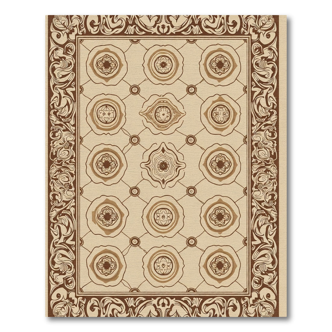 Ornate Beige Floral Medallion Rug