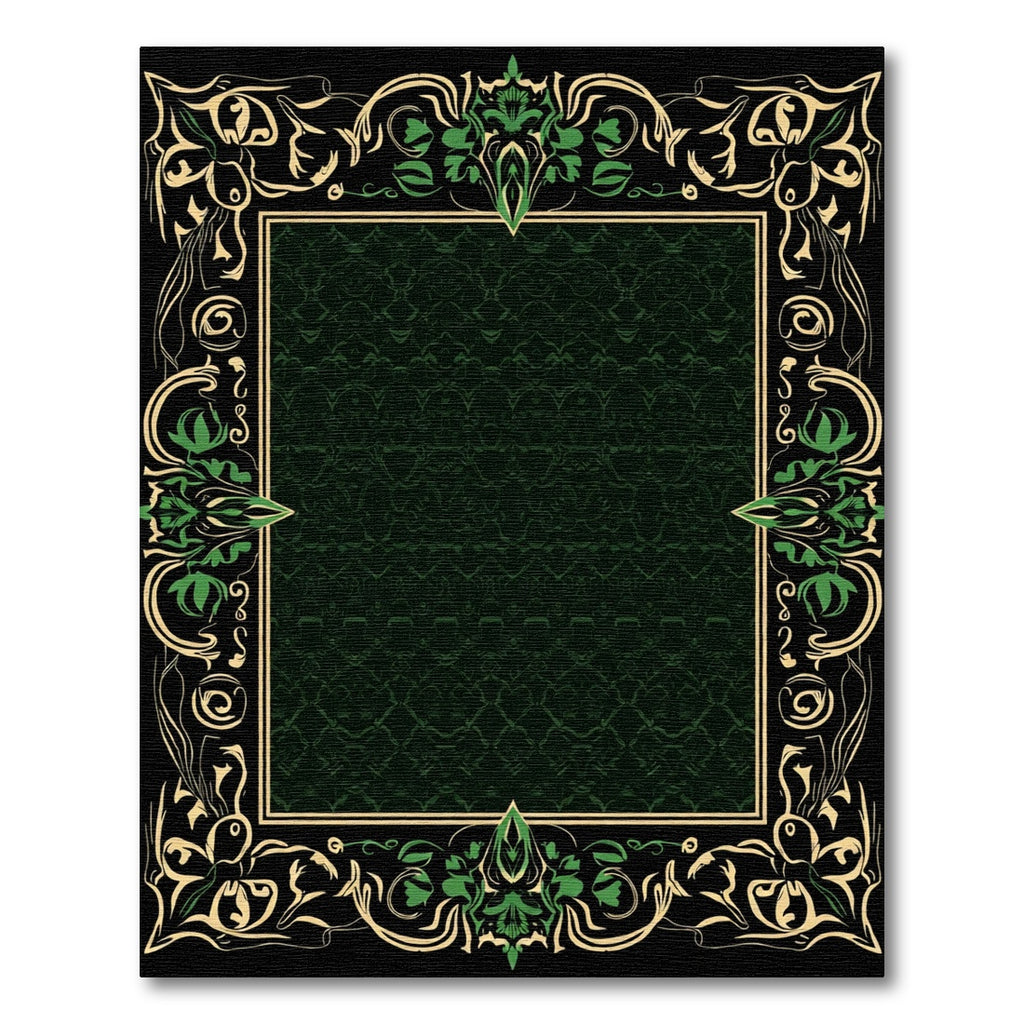 Art Nouveau Green Floral Scroll Frame Rug