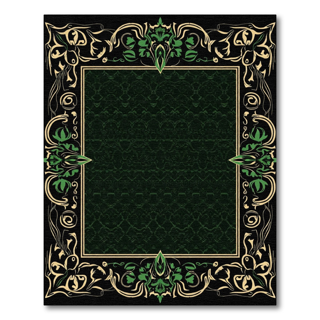 Art Nouveau Green Floral Scroll Frame Rug