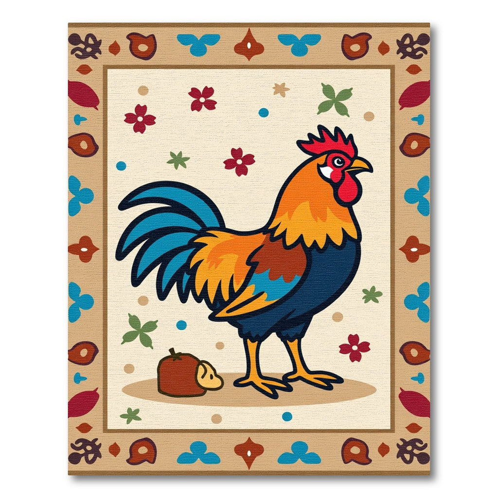 Farmhouse Rooster Floral Border Rug