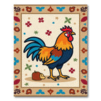 Farmhouse Rooster Floral Border Rug