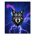 Glowing Wolf With Electric Neon Lightning Rug