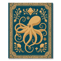 Golden Octopus Teal Floral Border Rug
