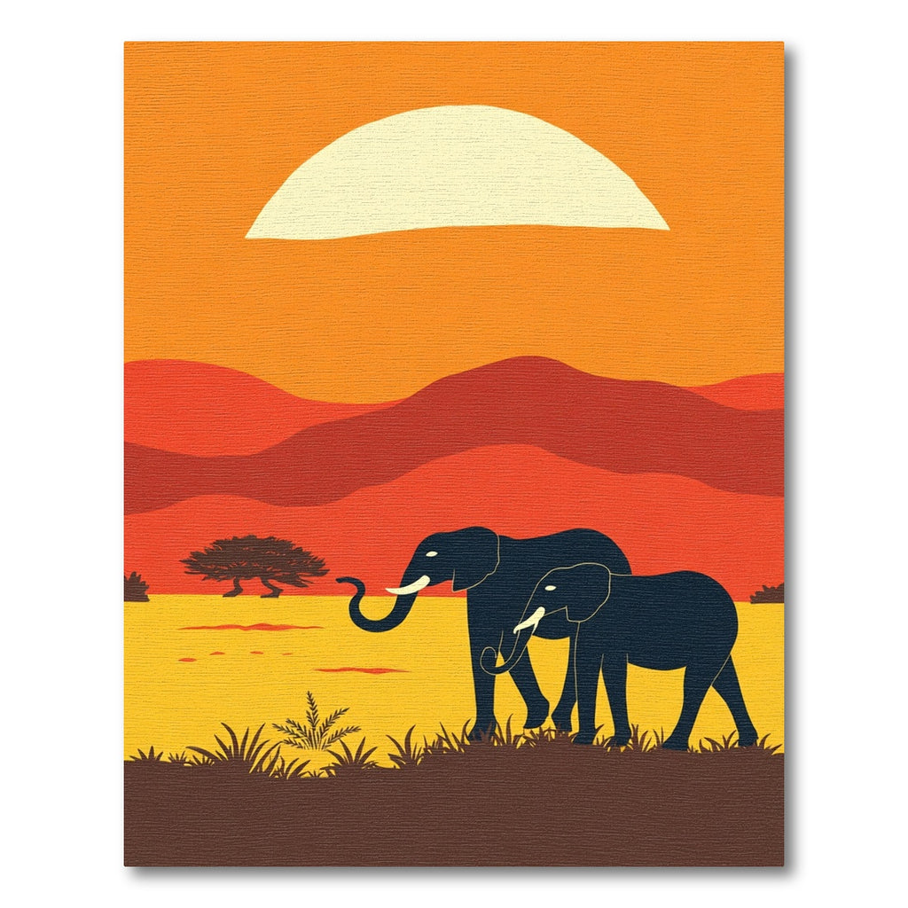 Sunset Savannah Herd Elephants Rug