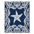 Navy Blue White Starfish Border Rug