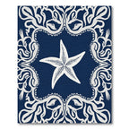 Navy Blue White Starfish Border Rug