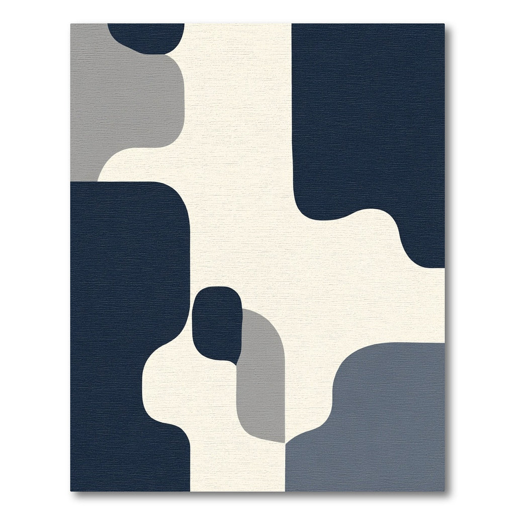 Modern Abstract Navy Cream Shapes Rug