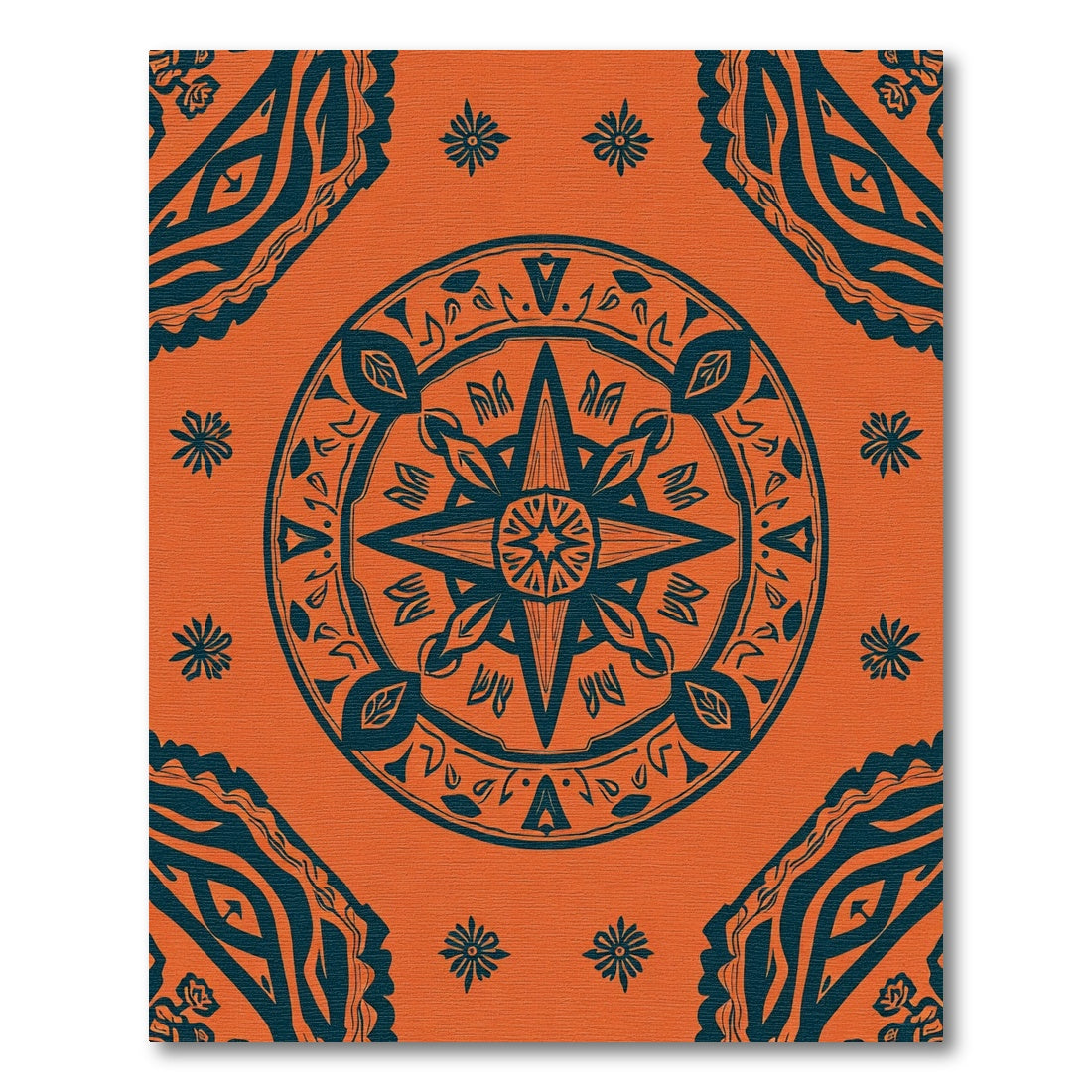 Vibrant Orange Teal Mandala Medallion Rug