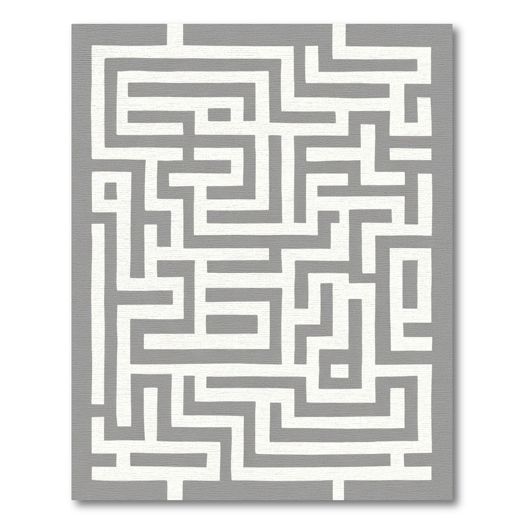Modern Gray White Maze Pathway Rug