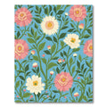 Pink White Floral Garden Blue Background Rug
