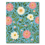 Pink White Floral Garden Blue Background Rug