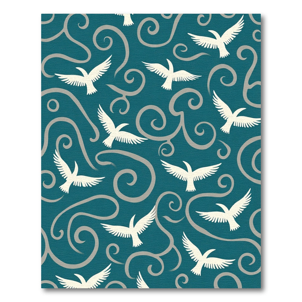 Teal White Bird Swirl Art Rug