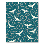 Teal White Bird Swirl Art Rug