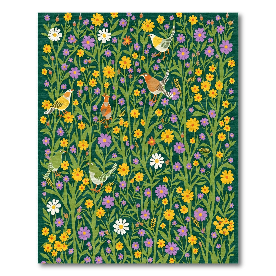 Whimsical Birds and Wildflowers Garden Rug