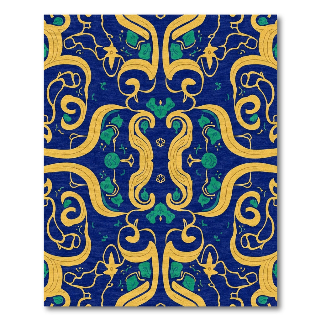 Rich Blue Gold Green Swirling Vine Rug