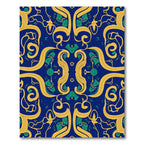 Rich Blue Gold Green Swirling Vine Rug