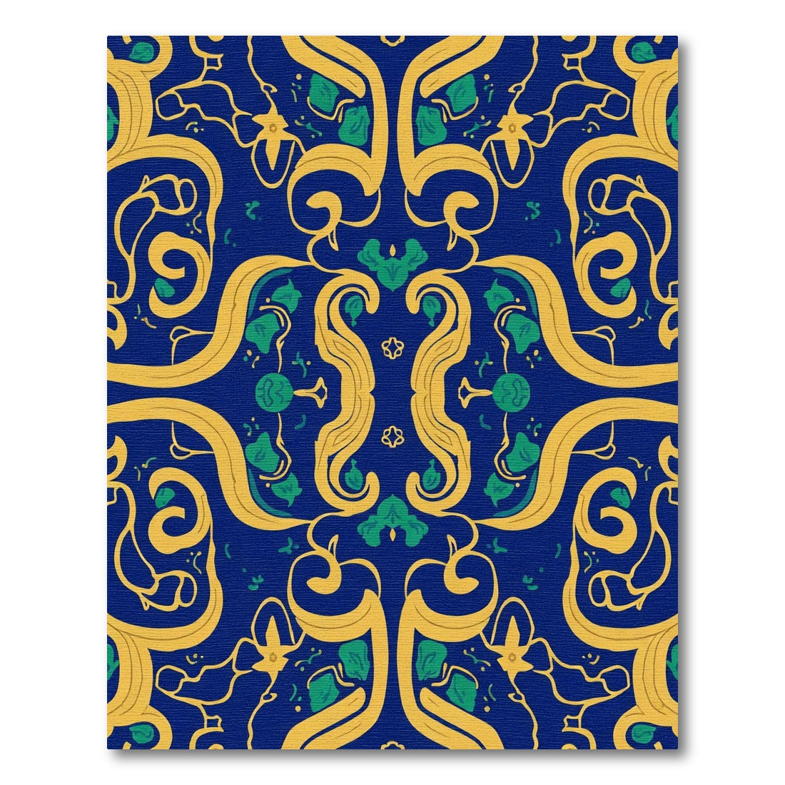 Rich Blue Gold Green Swirling Vine Rug