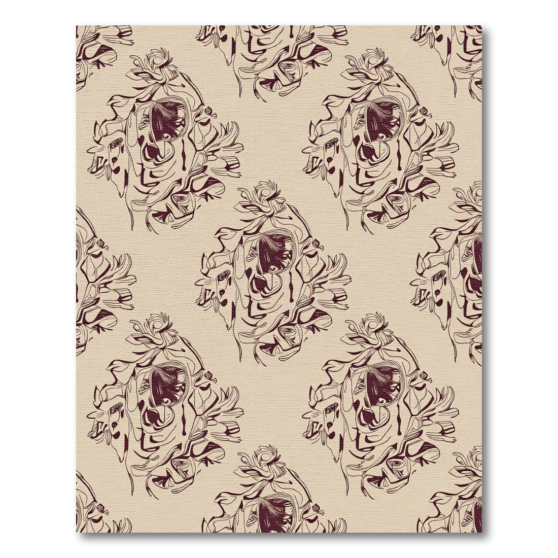 Crimson Abstract Head Medallion Rug