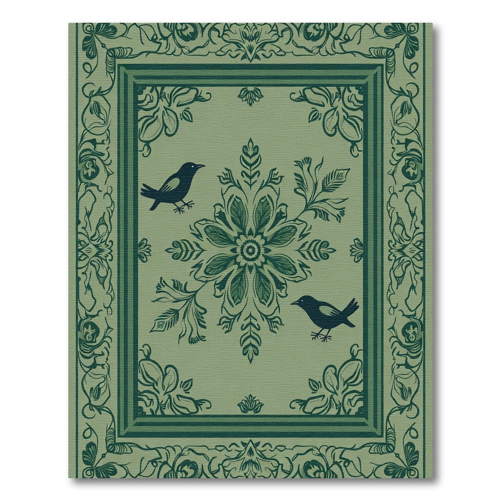 Sage Green Bird Floral Medallion Rug