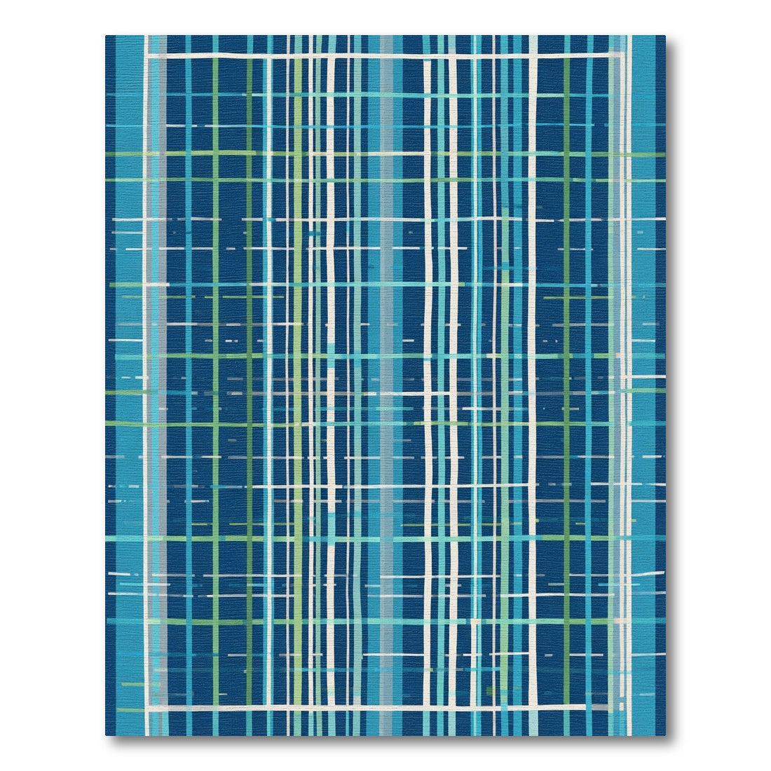 Deep Blue Green White Plaid Stripes Rug