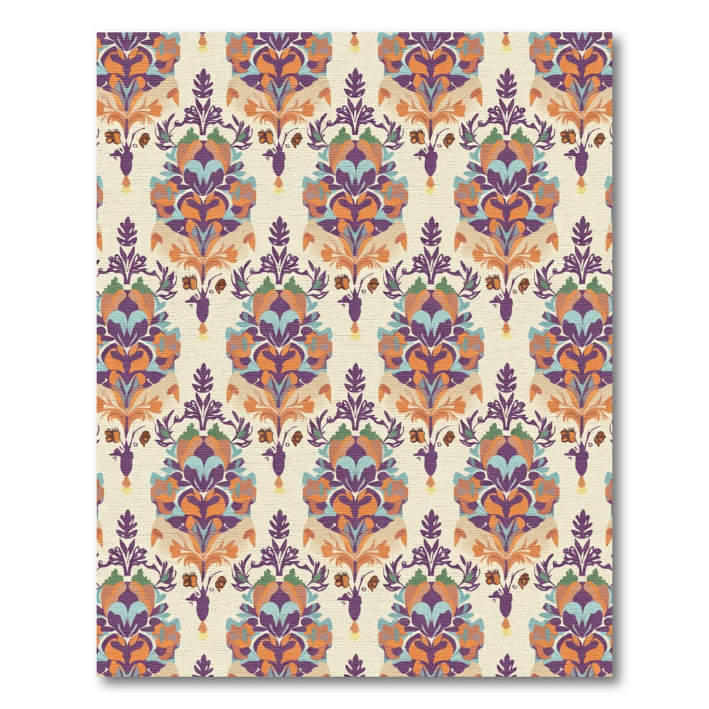 Purple Orange Teal Floral Damask Wallpaper Rug