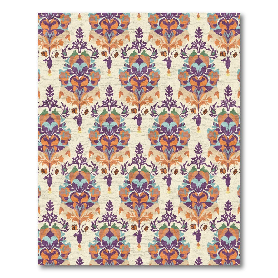 Purple Orange Teal Floral Damask Wallpaper Rug
