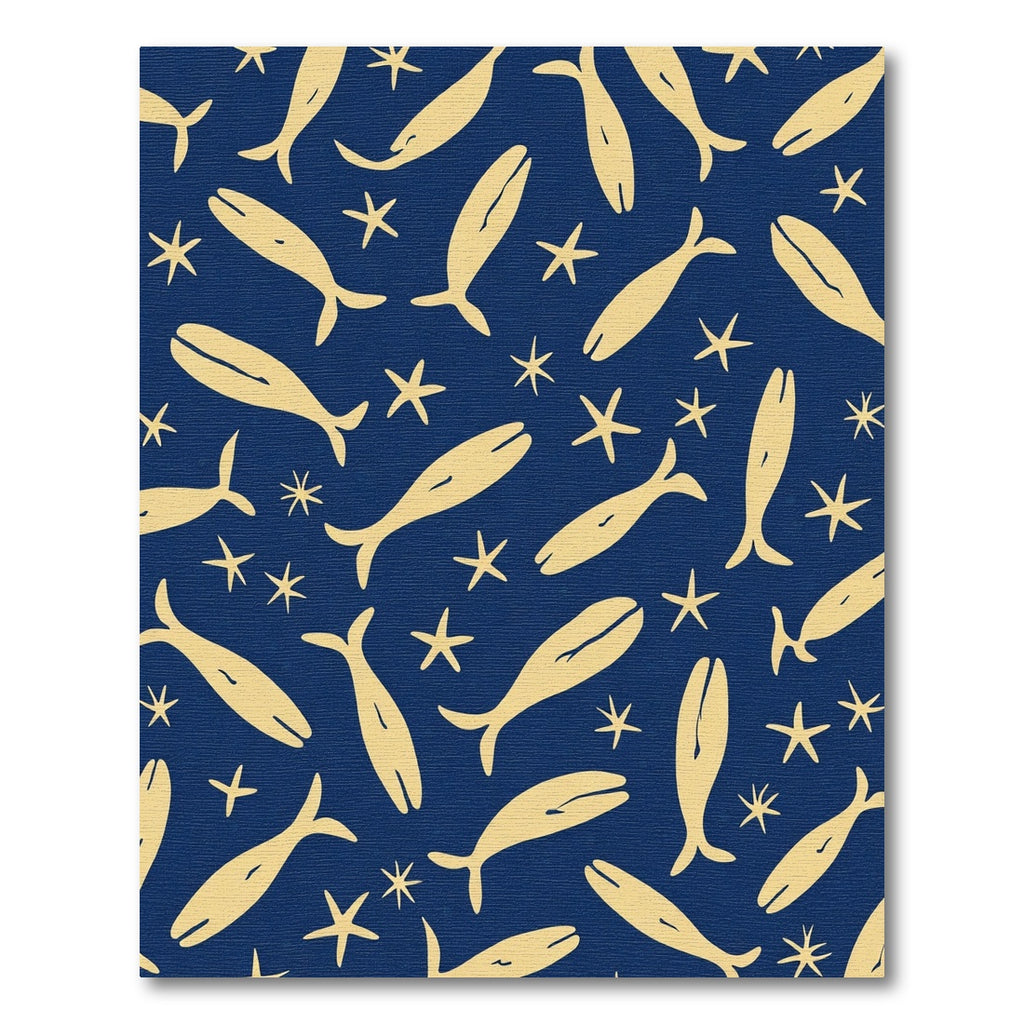 Golden Whales Starfish Navy Ocean Rug