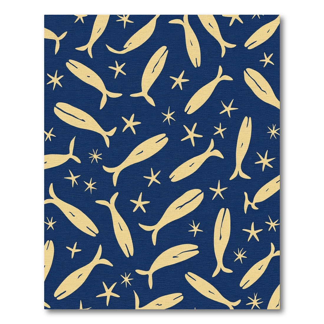 Golden Whales Starfish Navy Ocean Rug