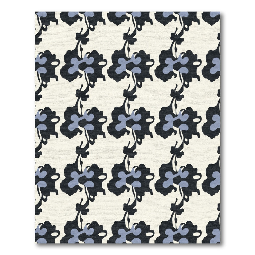 Abstract Black Blue Floral Swirl Rug