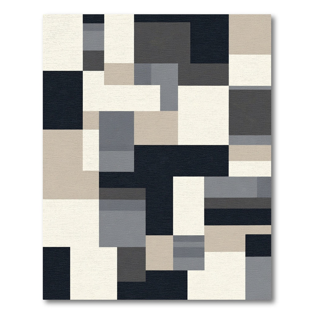Modern Geometric Blocks Neutral Tones Rug