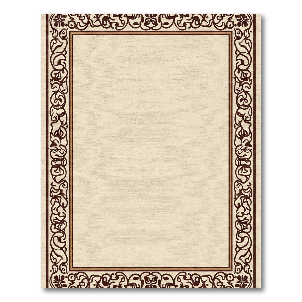 Cream Brown Scrollwork Border Rug