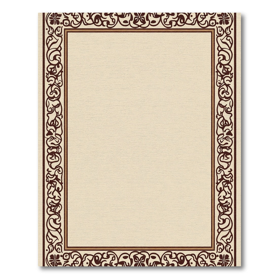 Cream Brown Scrollwork Border Rug