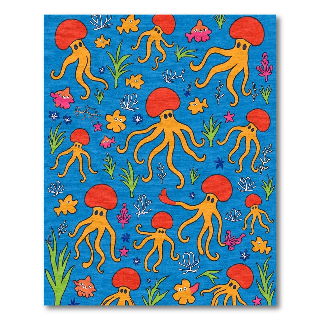 Orange Jellyfish Aquatic Blue Playful Rug