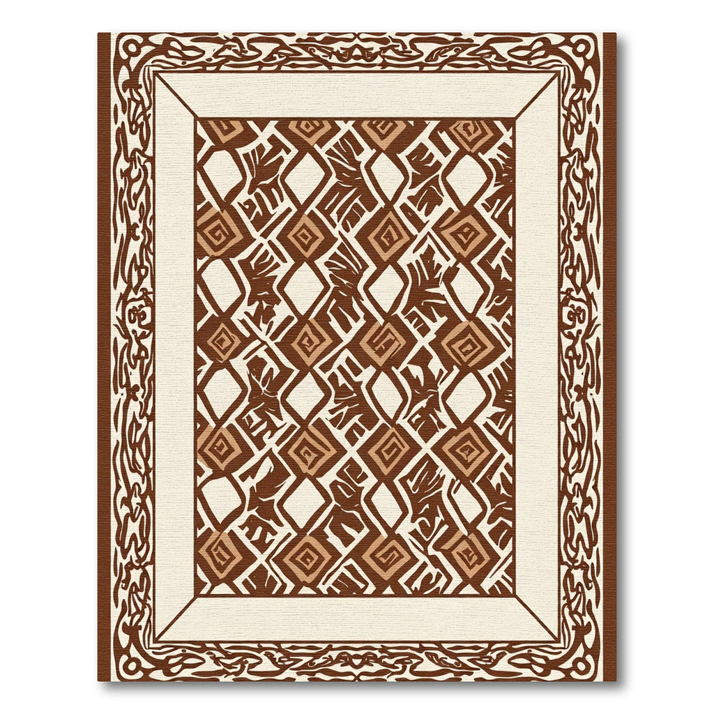 Brown Diamond and Leaf Interlocking Pattern Rug