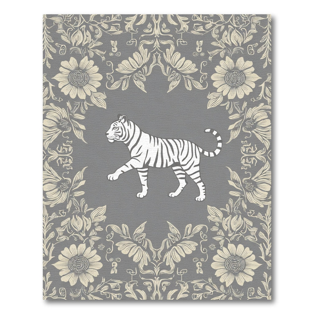 Ornate Floral Border Tiger Rug