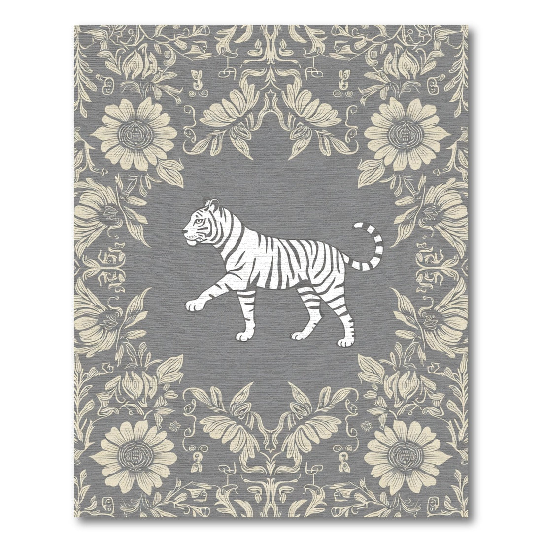 Ornate Floral Border Tiger Rug