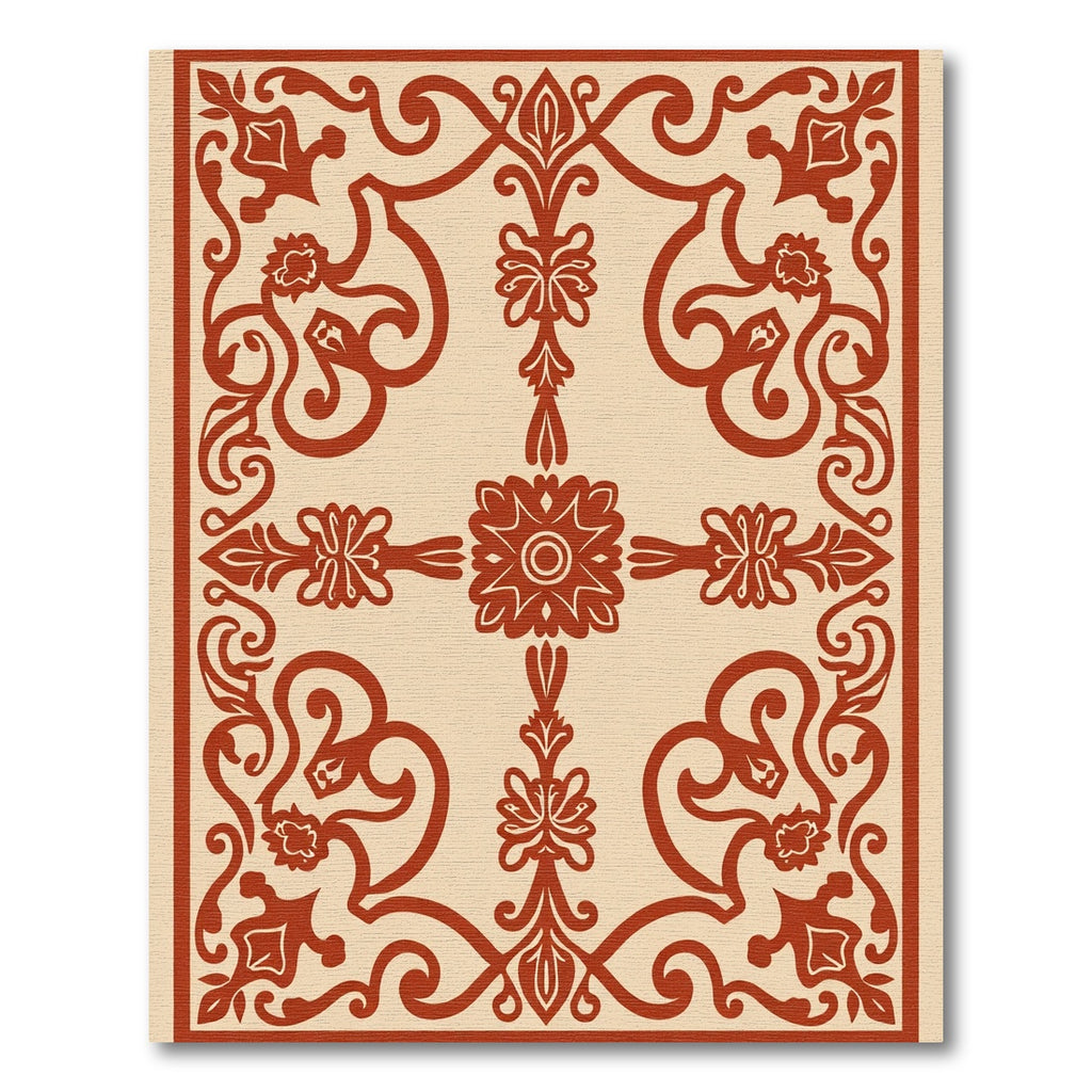 Deep Red Scroll Filigree Medallion Rug