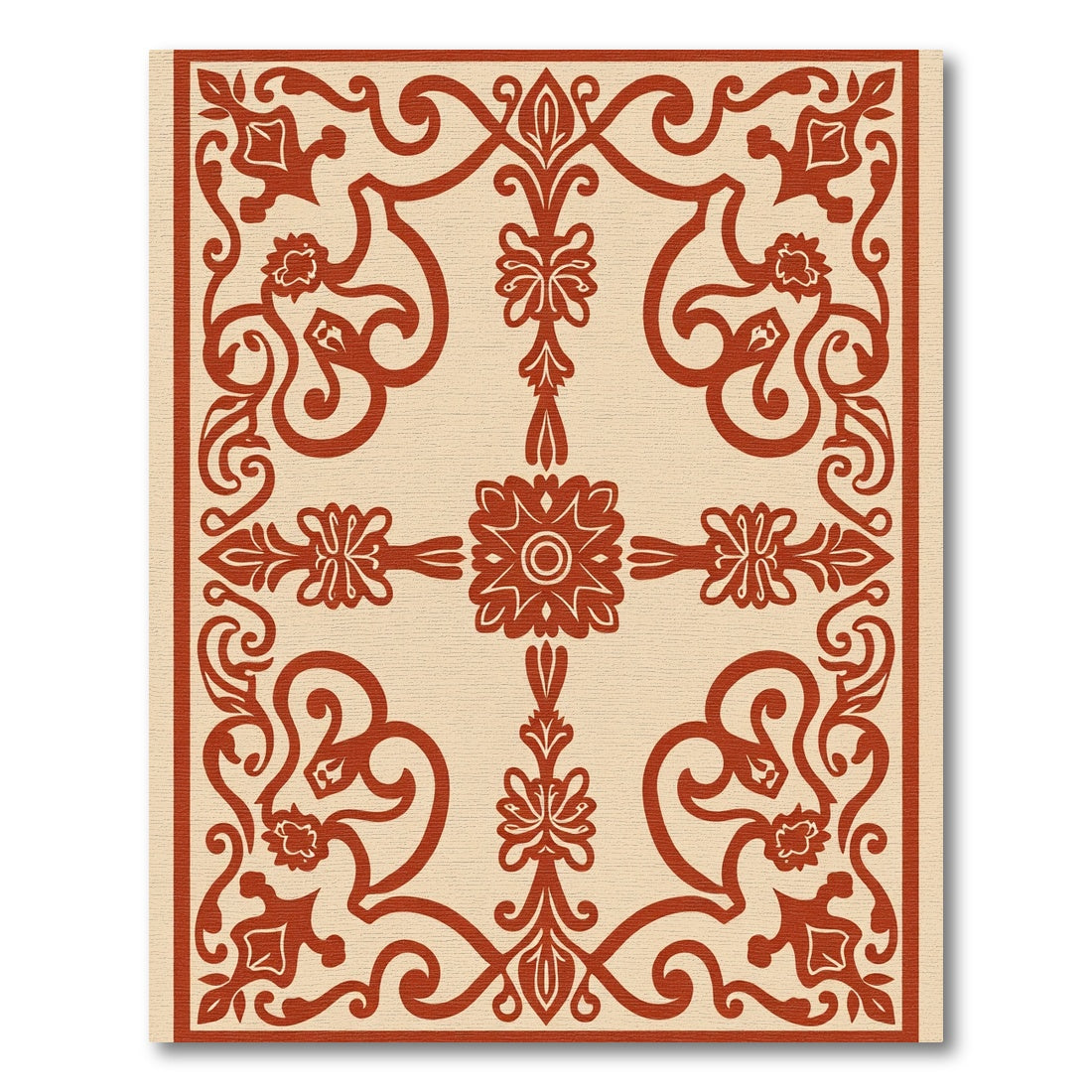 Deep Red Scroll Filigree Medallion Rug