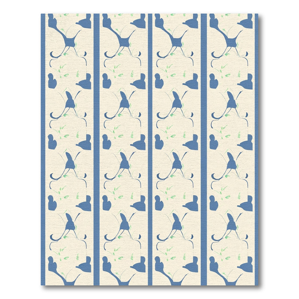 Blue Ivory Abstract Vine Silhouette Rug