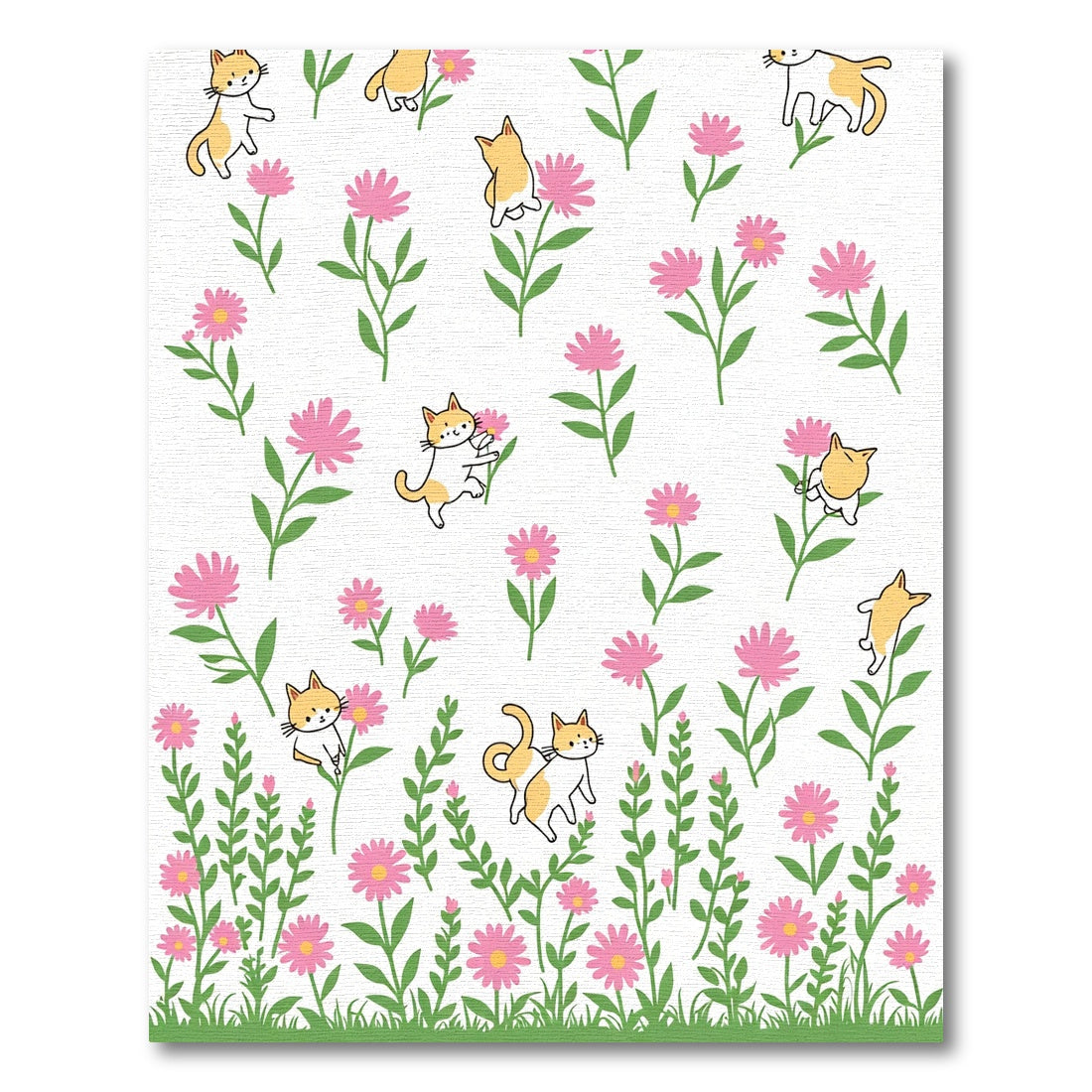 Playful Cats Pink Floral Garden Rug