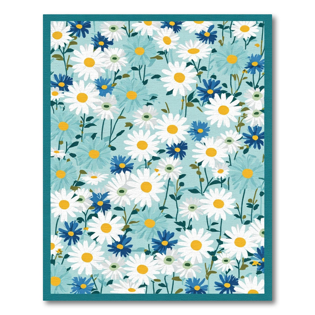 White Blue Daisy Meadow Garland Rug